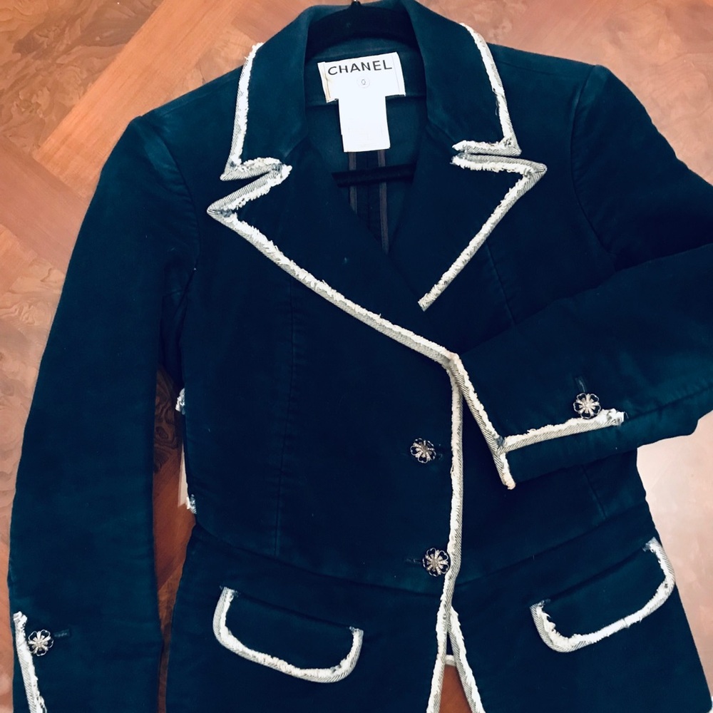 Chanel 2007 Navy Cotton Velvet Jacket Size 38